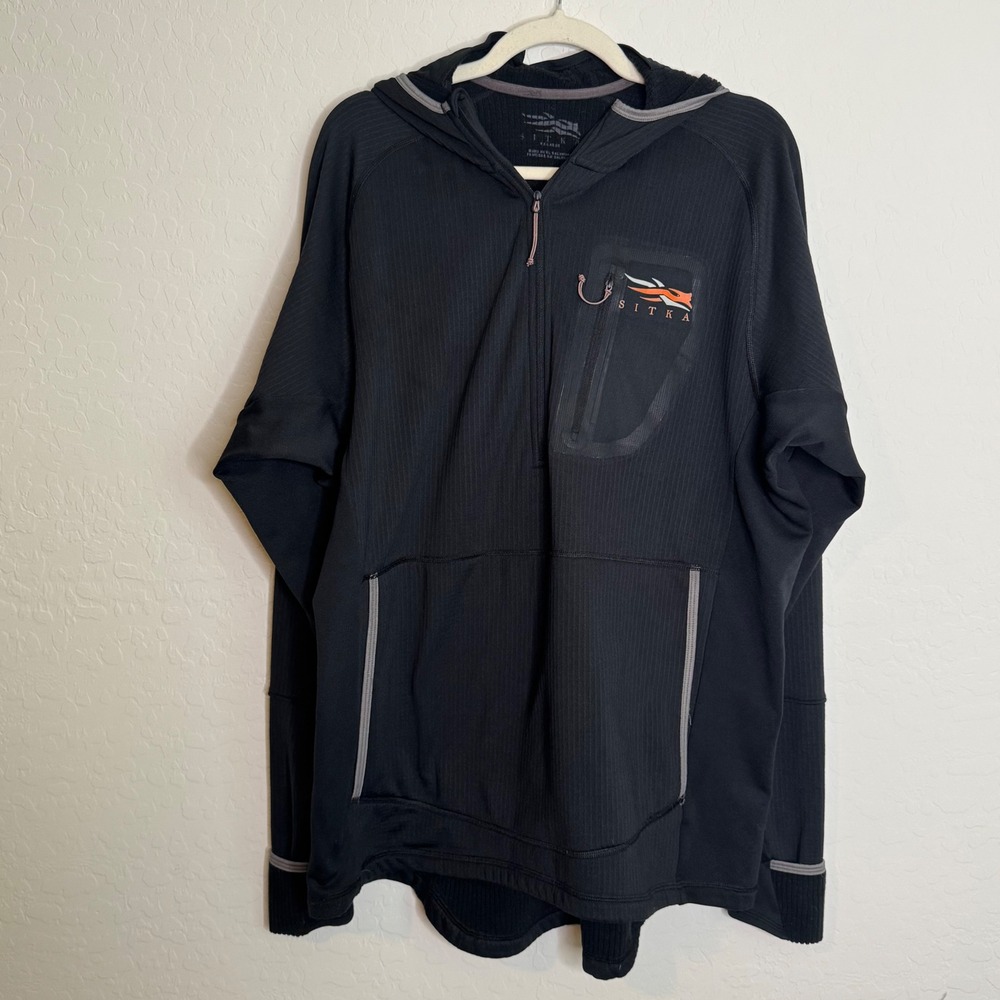 Sitka Gear Fanatic Hoody Men's Size XXL Black Half Zip Pullover Hoodie Gorpcore